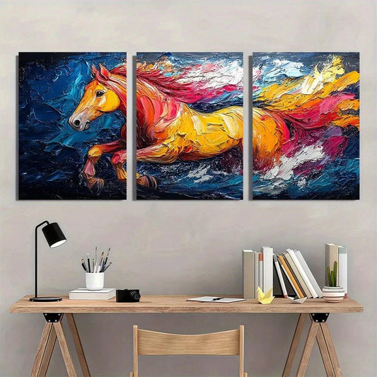 3pcs Abstract Colorful Horse Vibrant Metal Print Ready to Hang Art