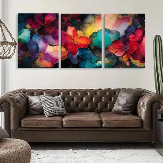 3pcs Vibrant Floral Abstract Accents Prefect Wall Art Set Canvas Framed 40x60cm - High Quality Print 100% Australian Made Wall Canvas Ready to Hang