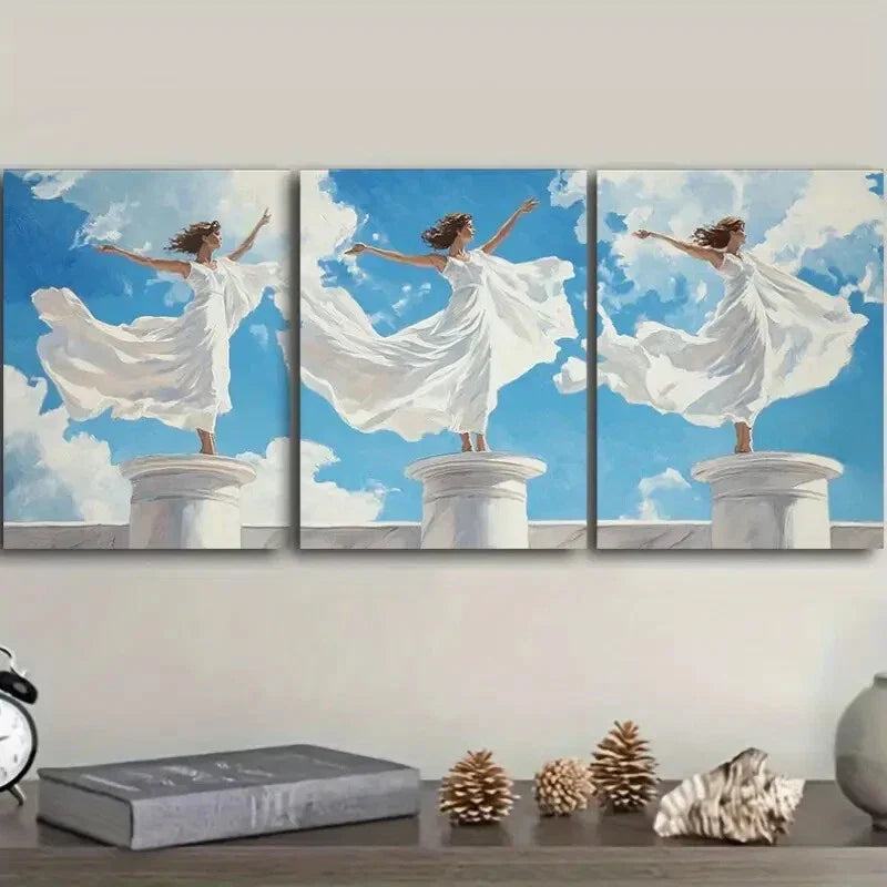 3pcs Oil Painting of the Three Graces Sky White Wall Art Set Canvas Framed 40x60cm - High Quality Print 100% Australian Made Wall Canvas Ready to Hang