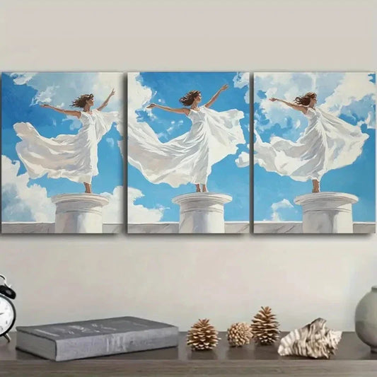 3pcs Oil Painting of the Three Graces Sky White Wall Art Set Canvas Framed 40x60cm - High Quality Print 100% Australian Made Wall Canvas Ready to Hang