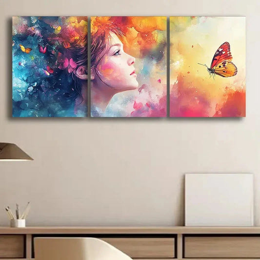 3pcs Abstract Butterfly and Female Perfect Wall Art Set Canvas Framed 40x60cm - High Quality Print 100% Australian Made Wall Canvas Ready to Hang