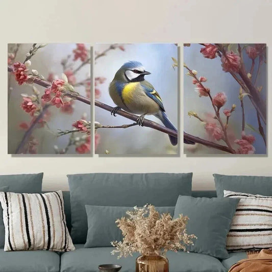 3pcs Charming Bird paintings Blossom Wall Art Set Canvas Framed 40x60cm - High Quality Print 100% Australian Made Wall Canvas Ready to Hang