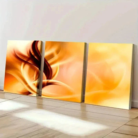 3pcs Entangled Abstract Golden Waves Wall Art Set Canvas Framed 40x60cm - High Quality Print 100% Australian Made Wall Canvas Ready to Hang