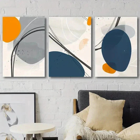 3pcs Abstract Line Art with Different Shapes Wall Art Set Canvas Framed 40x60cm - High Quality Print 100% Australian Made Wall Canvas Ready to Hang