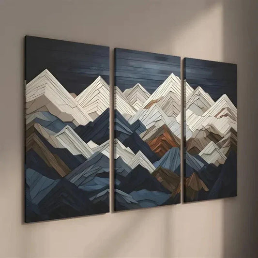 3pcs White Geometric Mountains Landscape Wall Art Set Canvas Framed 40x60cm - High Quality Print 100% Australian Made Wall Canvas Ready to Hang
