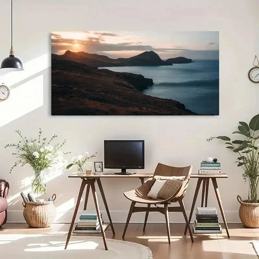 Tides And Peaks Beach Mountain Wall Art Canvas Office Home Room Framed 120x60cm