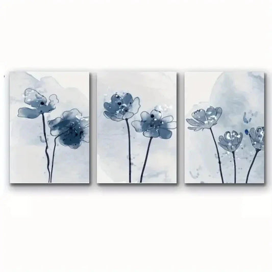 3pcs Floral Wood Block Decorative Metal Print Ready to Hang Art