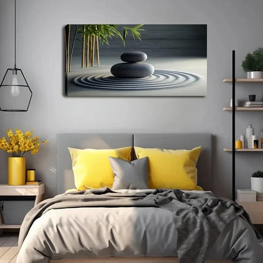 Two Large Stones Pine & Red Wall Art Canvas Office Home Room Framed 120x60cm