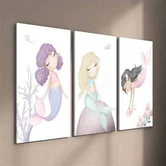 3pcs Mermaid with Long Flowing Hair Wall Art Set Canvas Framed 40x60cm - High Quality Print 100% Australian Made Wall Canvas Ready to Hang