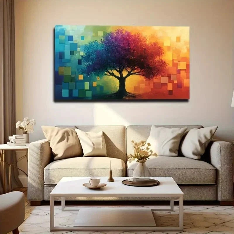 Vibrant Gradient Color Tree Wall Art Canvas Office Home Room Framed 120x60cm