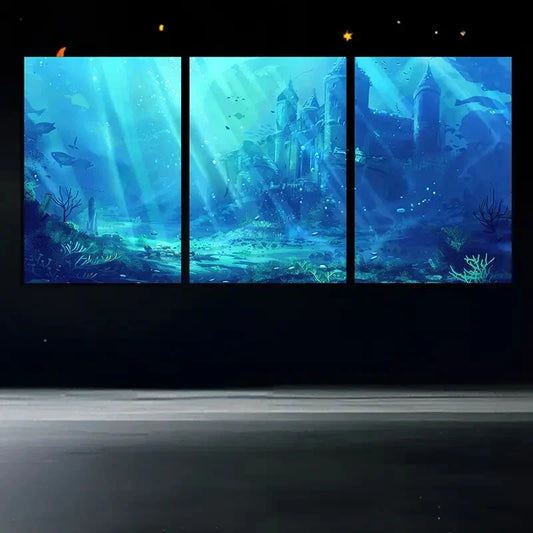 3pcs Oceanic Fantasy Underwater World Scenes Metal Print Ready to Hang Art
