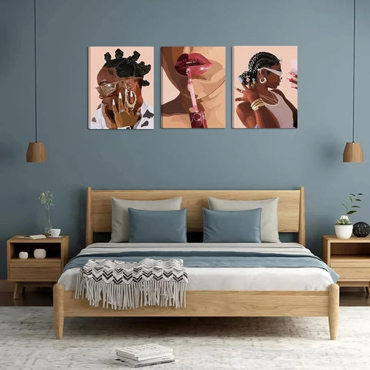 3pcs African American Black Glasses Jewelry Metal Print Ready to Hang Art