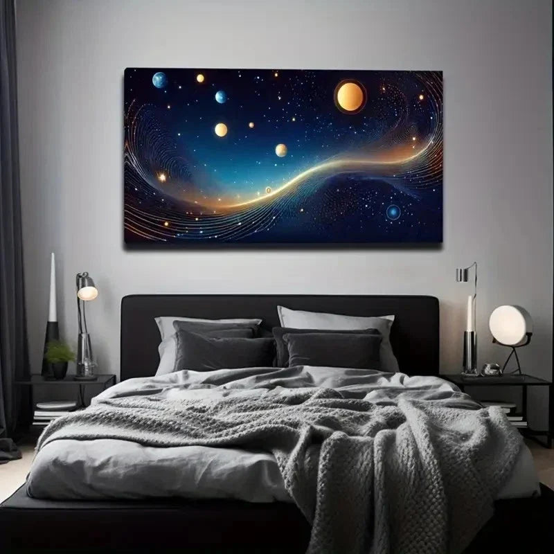 Mysterious Space Many Planet Wall Art Canvas Office Home Room Framed 120x60cm