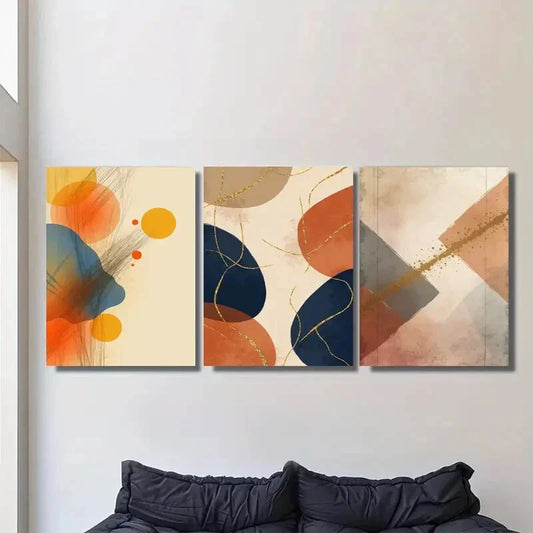 3pcs Abstract Geometric Vibrant Modern Metal Print Ready to Hang Art