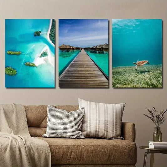 3pcs Island Phuket Sunny Iru Island Resort Metal Print Ready to Hang Art