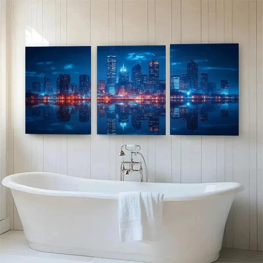 3pcs Chicago Night Cityscape Darkness Perfect Wall Art Set Canvas Framed 40x60cm - High Quality Print 100% Australian Made Wall Canvas Ready to Hang