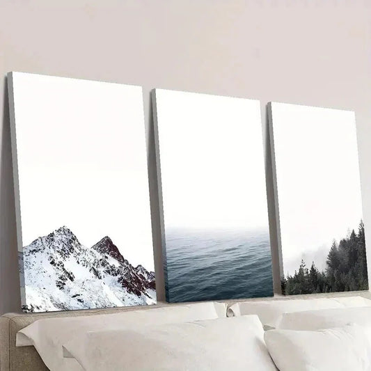 3pcs Simple Nordic Mountain Forest & Ocean Wall Art Set Canvas Framed 40x60cm - High Quality Print 100% Australian Made Wall Canvas Ready to Hang