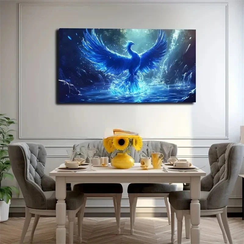 Ethereal Blue Eagle Wings Wall Art Canvas Office Home Room Framed 120x60cm
