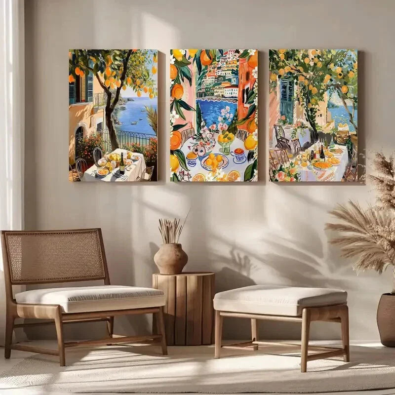 3pcs Retro Dolce Far Niente Painting Metal Print Ready to Hang Art