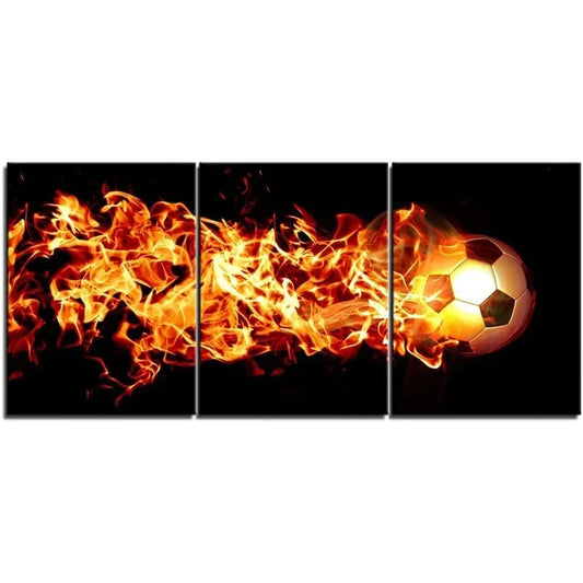 3pcs Cool Fire Soccer Sport Football Metal Print Ready to Hang Art