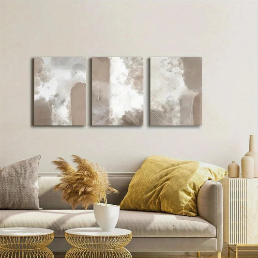 3pcs Bohemian And Natural Beige Metal Print Ready to Hang Art