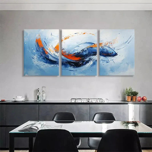 3pcs Blue and Orange Swirling Patterns Perfect Wall Art Set Canvas Framed 40x60cm - High Quality Print 100% Australian Made Wall Canvas Ready to Hang