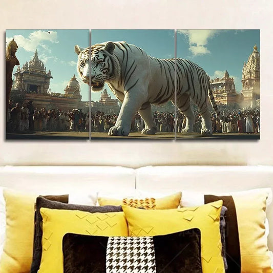 3pcs White Tiger In The City Wall Art Canvas Wall Art Set Canvas Framed 40x60cm - High Quality Print 100% Australian Made Wall Canvas Ready to Hang