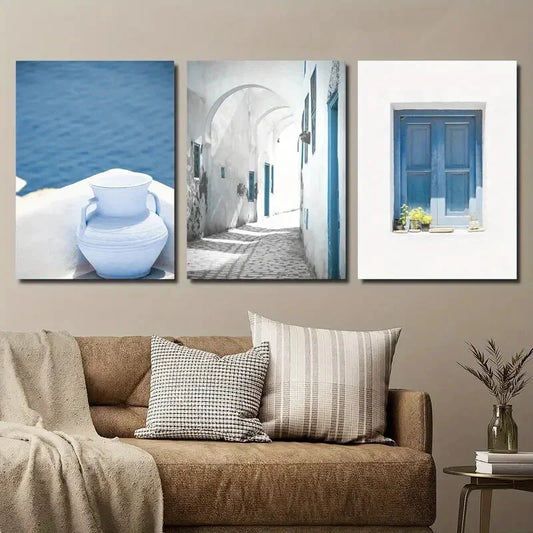 3pcs Greece Santorini Island Mykonos Metal Print Ready to Hang Art