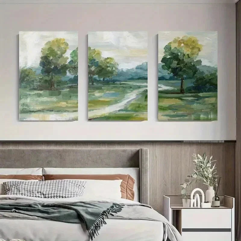 3pcs Impressionist Painting of Trees Metal Print Ready to Hang Art