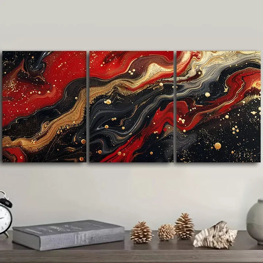 3pcss Black And Red Ink Abstract Wall Art Set Canvas Framed 40x60cm - High Quality Print 100% Australian Made Wall Canvas Ready to Hang