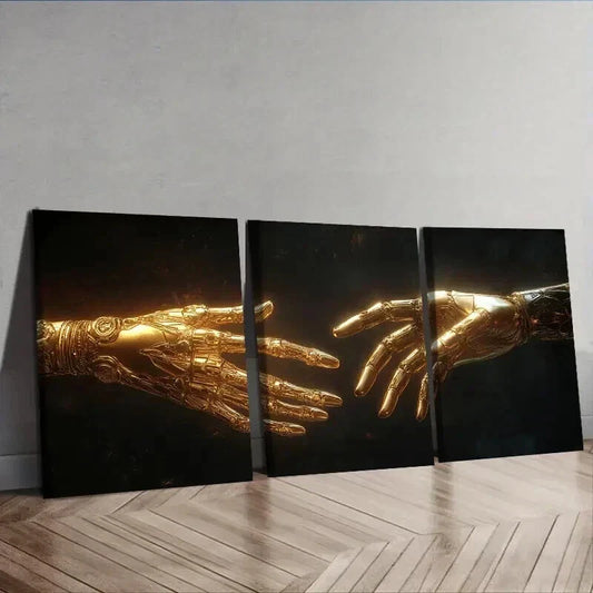 3pcs Mechanical Golden Hand Decoration Wall Art Set Canvas Framed 40x60cm - High Quality Print 100% Australian Made Wall Canvas Ready to Hang