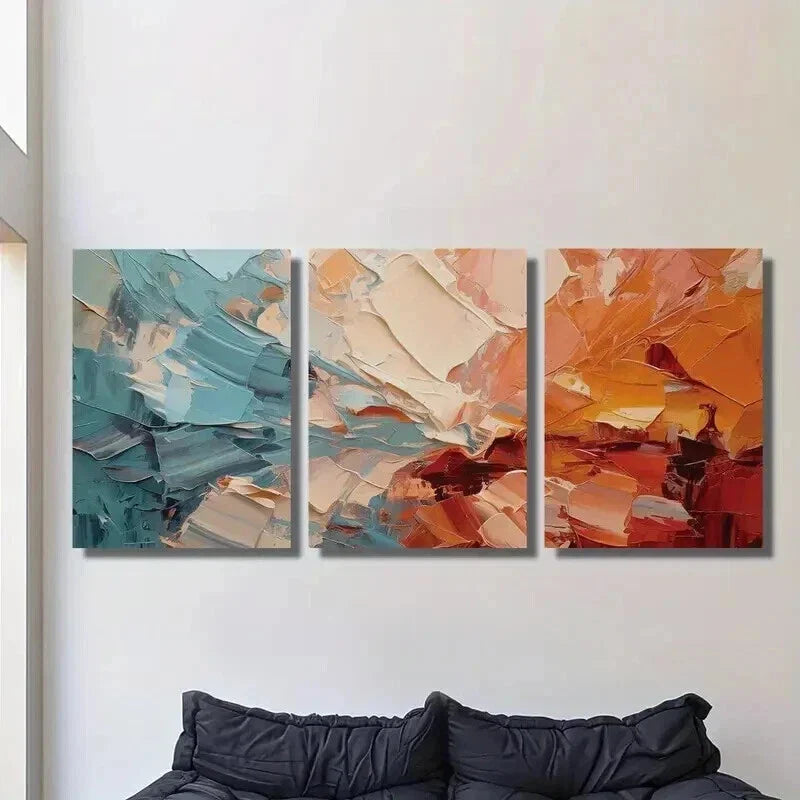 3pcs Vintage Red Blue Cream Oil Painting Wall Art Set Canvas Framed 40x60cm - High Quality Print 100% Australian Made Wall Canvas Ready to Hang