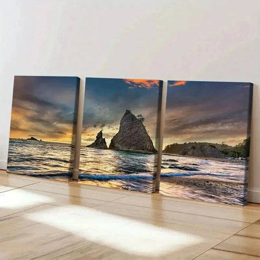 3pcs Ocean View with Rocky Formations Wall Art Set Canvas Framed 40x60cm - High Quality Print 100% Australian Made Wall Canvas Ready to Hang