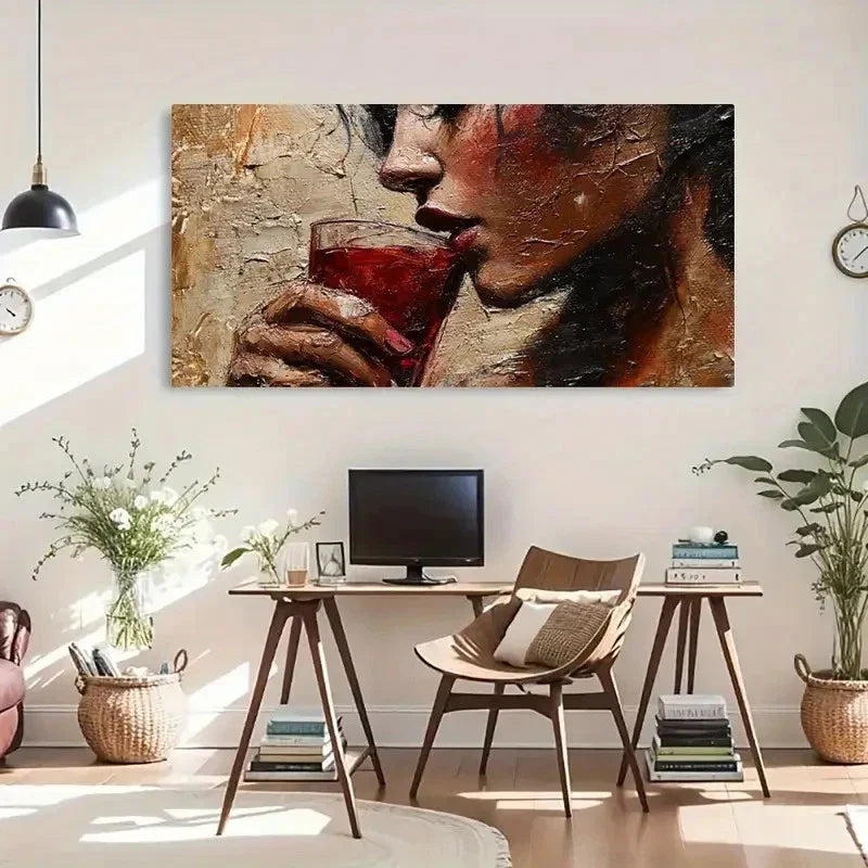 Elegant Woman Wine Glass Wall Art Canvas Office Home Room Framed 120x60cm