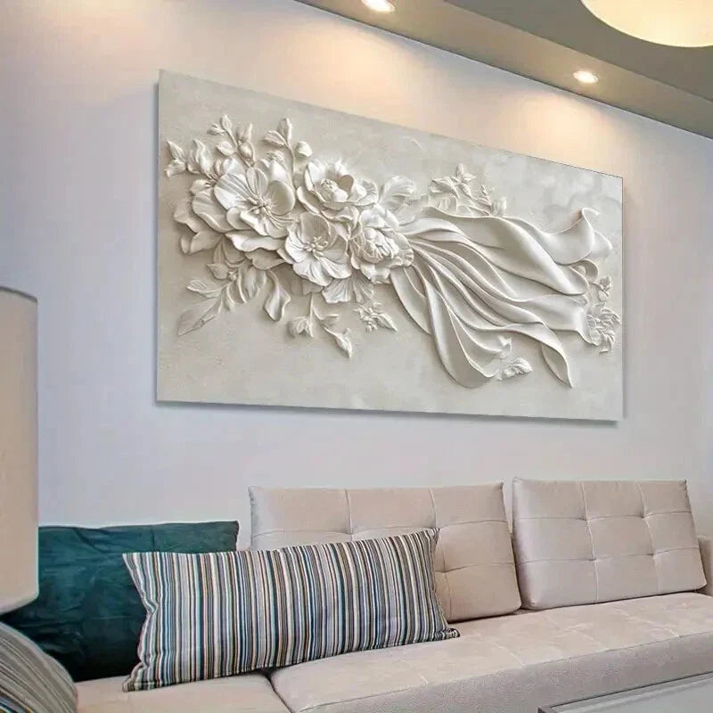 Floral Relief Texture Tasteless Wall Art Canvas Office Home Room Framed 80x45cm