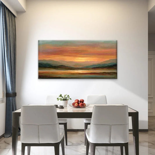 Sunset Hues, Tranquil Landscape Wall Art Canvas Office Home Room Framed 80x45cm