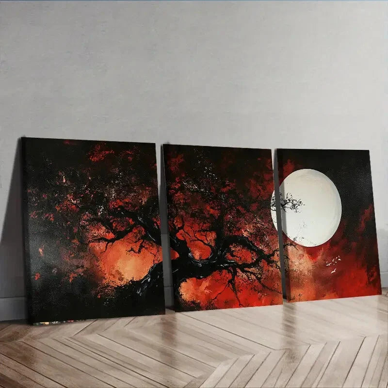 3pcs Abstract Tree and White Moon Nature Perfect Wall Art Set Canvas Framed 40x60cm - High Quality Print 100% Australian Made Wall Canvas Ready to Hang