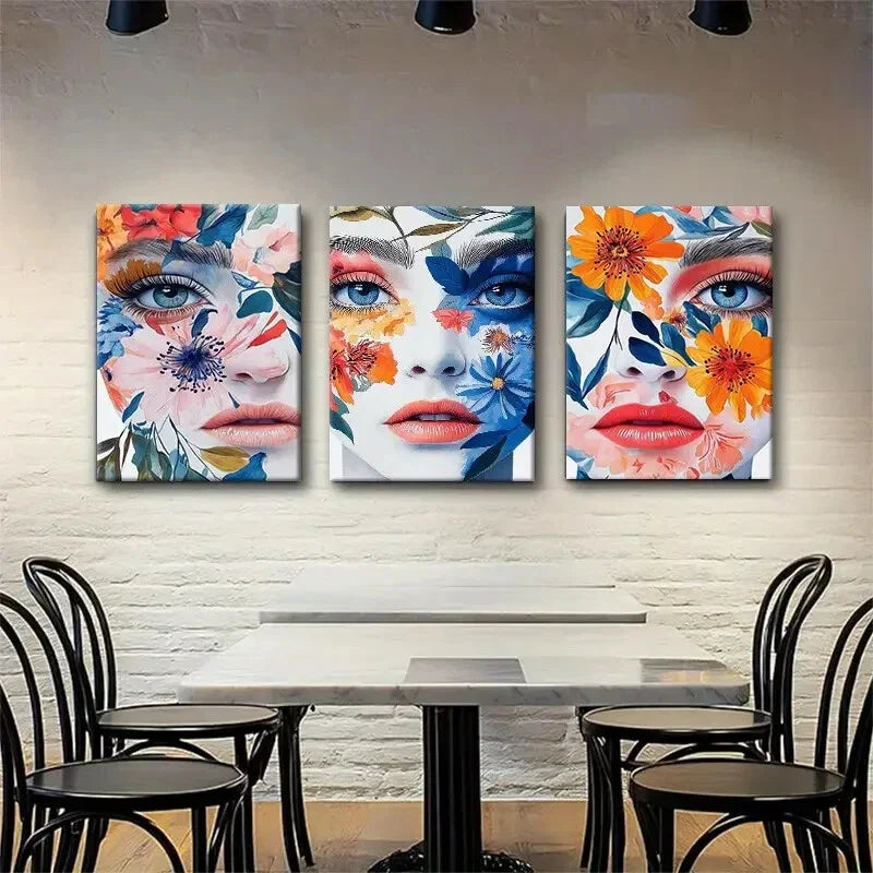 3pcs Floral Face Blending Beautiful Perfect Wall Art Set Canvas Framed 40x60cm - High Quality Print 100% Australian Made Wall Canvas Ready to Hang