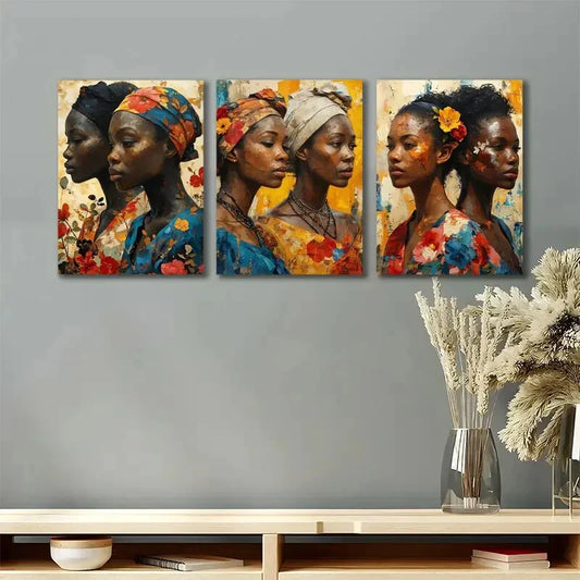 3pcs Black Girls And Flower American Girl Metal Print Ready to Hang Art