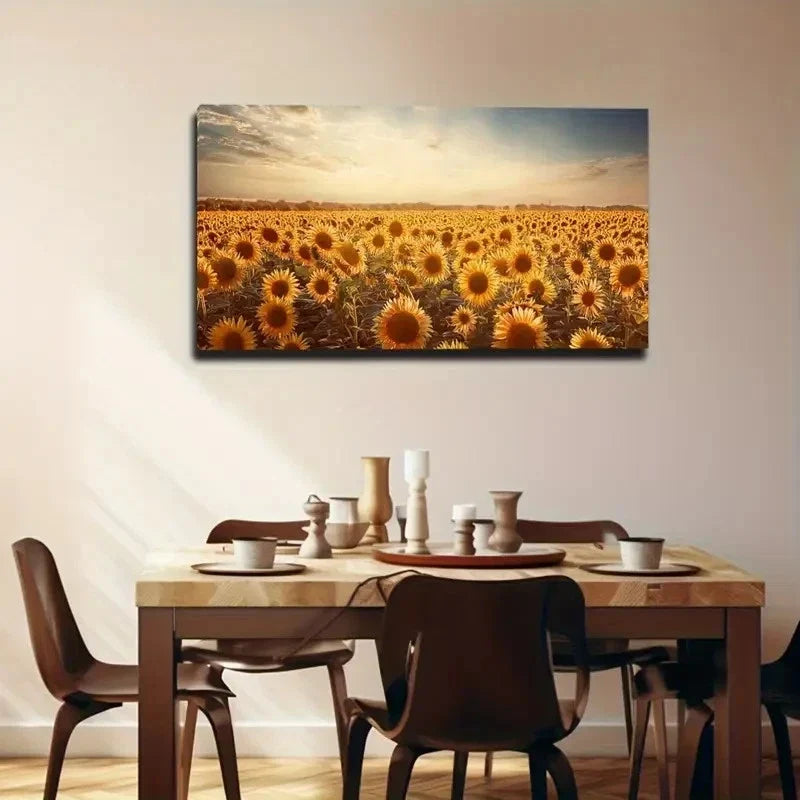 Endless Sunflower Sunrise Wall Art Canvas Office Home Room Framed 80x45cm