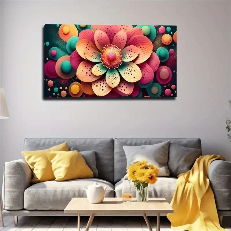 Vibrant Floral Modern Deco Wall Art Canvas Office Home Room Framed 120x60cm