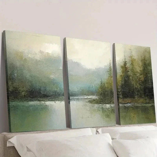 3pcs Rural River Landscape Painting Wall Art Set Canvas Framed 40x60cm - High Quality Print 100% Australian Made Wall Canvas Ready to Hang
