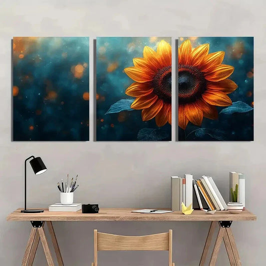 3pcs Colorful Abstract Vibrant Sunflower Metal Print Ready to Hang Art