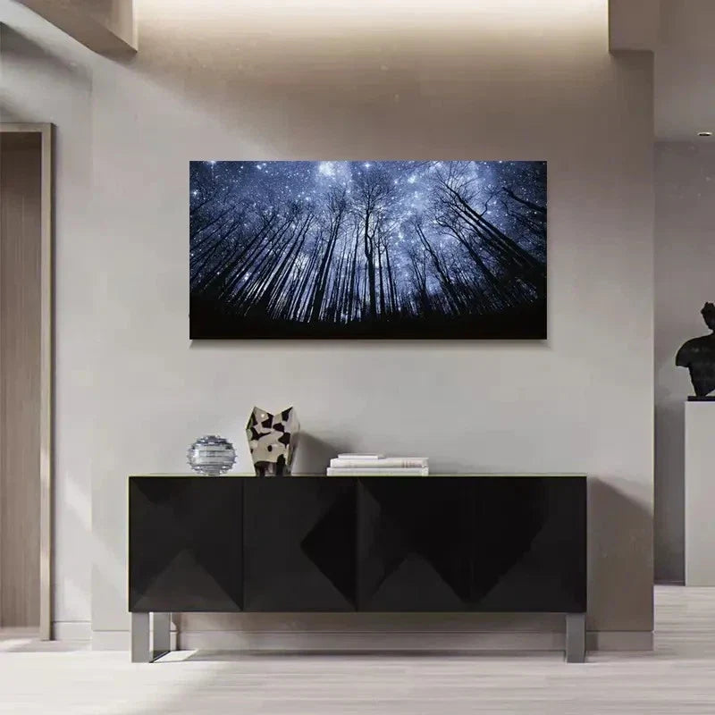 Enchanting Forest Under Starry Wall Art Canvas Office Home Room Framed 80x45cm