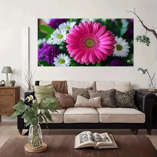Modern Vintage Floral Wall Art Canvas Office Home Room Framed 80x45cm