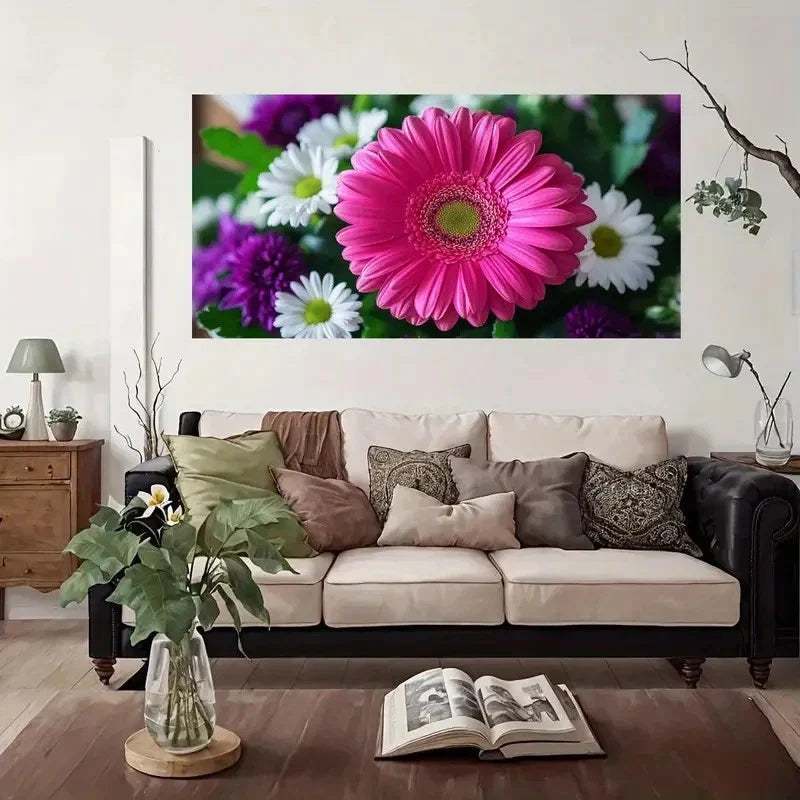 Modern Vintage Floral Wall Art Canvas Office Home Room Framed 80x45cm