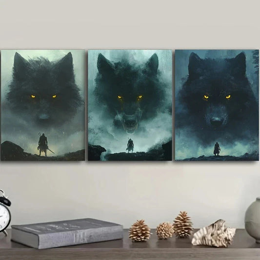 3pcs Wolf Sky Luxurious Painting Metal Print Ready to Hang Art