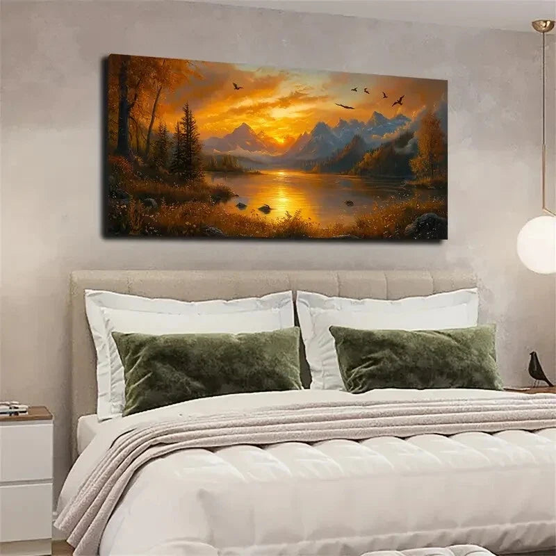 Autumn Mountain Landscape Wall Art Canvas Office Home Room Framed 120x60cm
