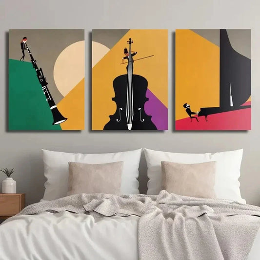 3pcs Colorful Geometric Music Saxophone Guitar Metal Print Ready to Hang Art