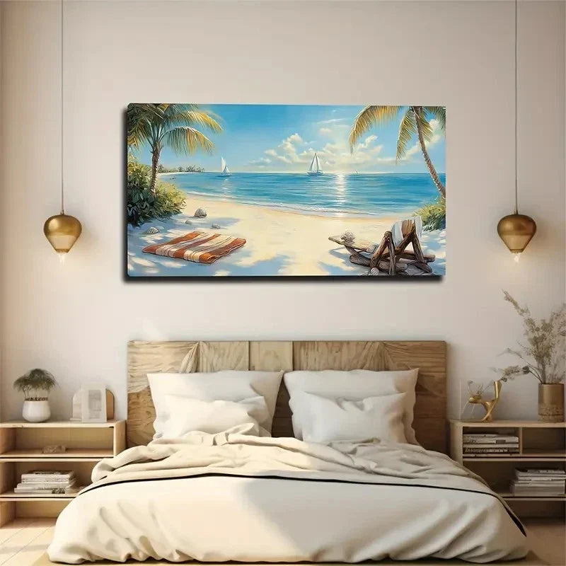 Scene With Orange & White Strip Wall Art Canvas Office Home Room Framed 120x60cm